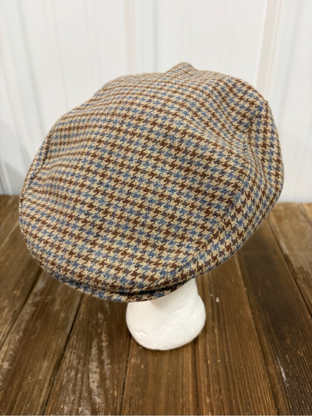 Houndstooth Tweed Flat Cap in Brown and Blue